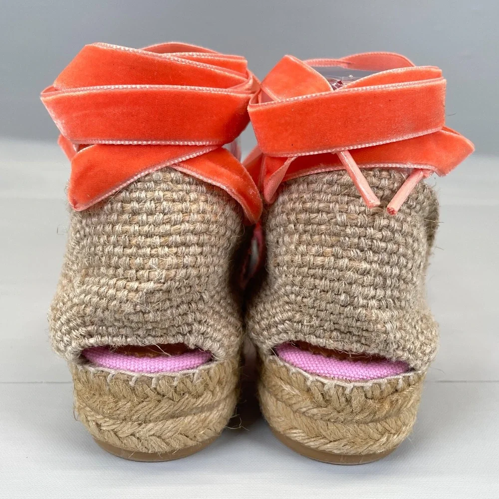 Penelope Chilvers Espadrille Sandals Womens Size 38 US 7 Pink Canvas Ribbon Shoe